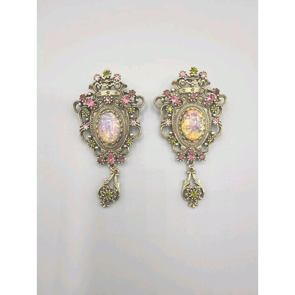 Sarah Coventry Contessa Faux Opal Rhinestone Crown Brooch Or Pendant Lot Of Two - Picture 1 of 7